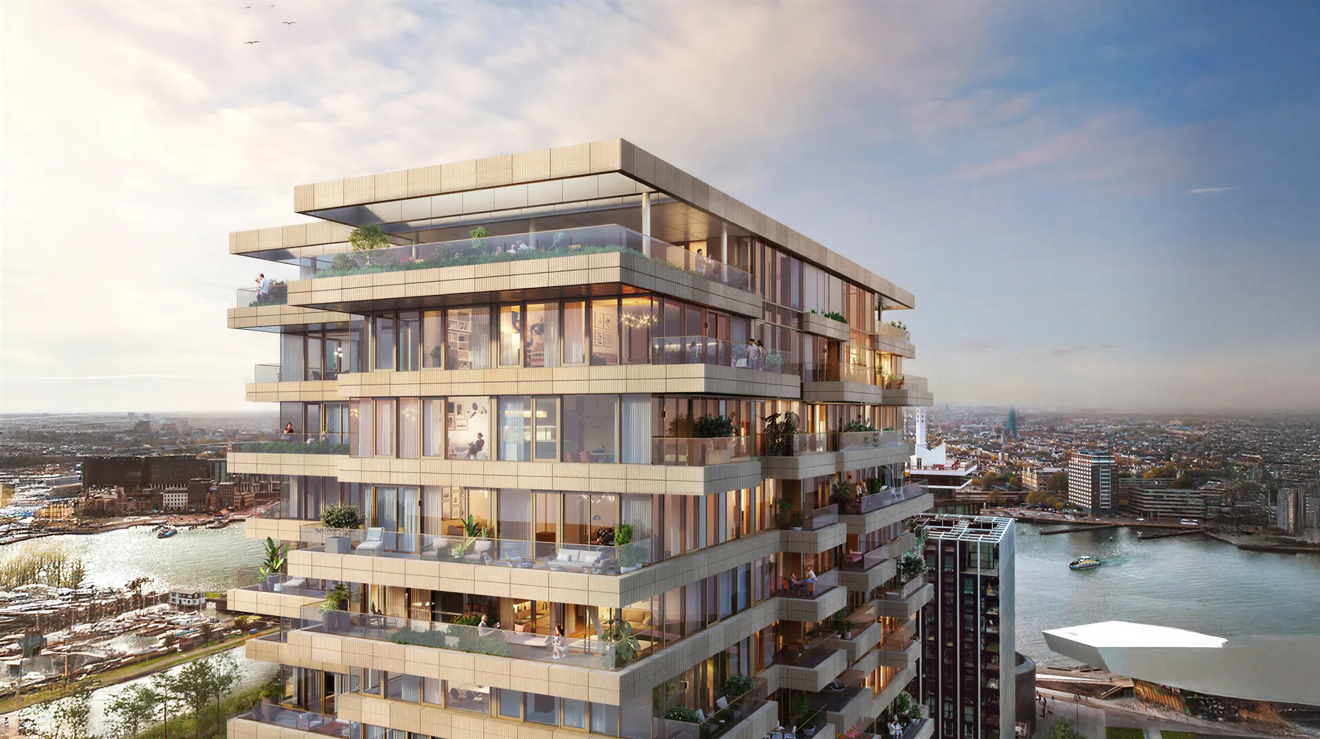 Yvie TOWERS Visualisierung der begrünten Wohnterrassen